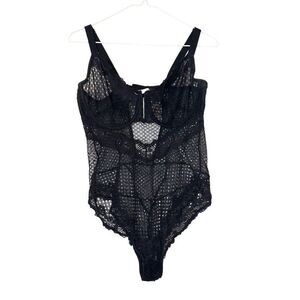 Auden Intimates Sheer Lace Underwired Sweetheart Neck Bodysuit Black Size XL